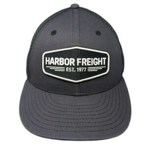 Harbor Freight Trucker Hat Gray Black One Size Mesh Back Snapback HFT Patch Work